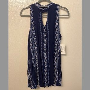NWT - Short Blue Dress w/ Floral Stitching (missing button)